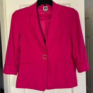Anne Klein Hot Pink Blazer Small | Structured Stretch | Gold Button | Statement